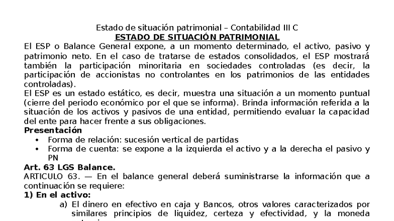 Estado de Situación Patrimonial - Contabilidad C - Studocu