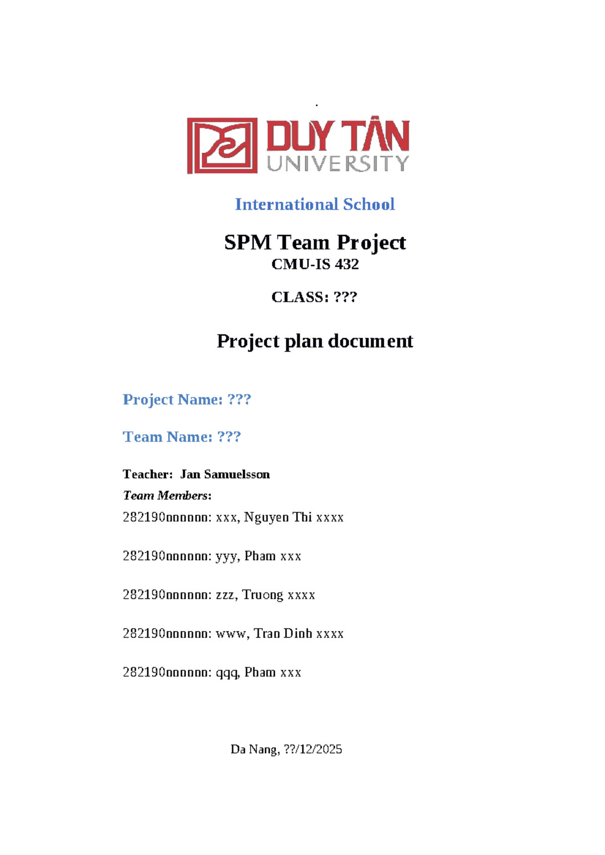 International School SPM Team Project Plan 2025 - Studocu