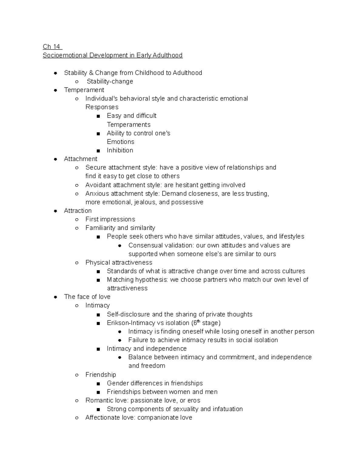 Chapter 14 notes - Ch 14 Socioemotional Development in Early Adulthood ...