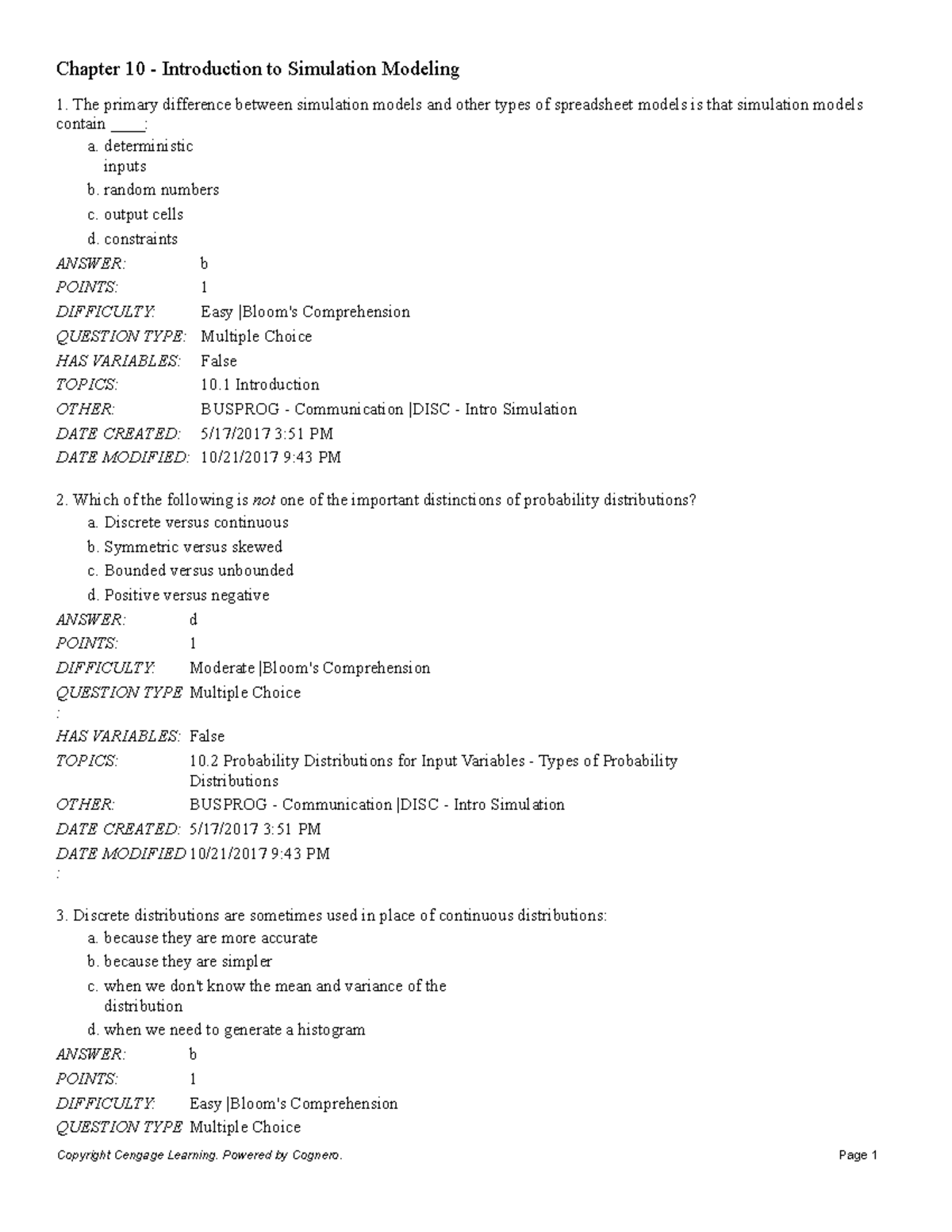 Chapter 10 Exam Guide: Introduction to Simulation Modeling & Key ...