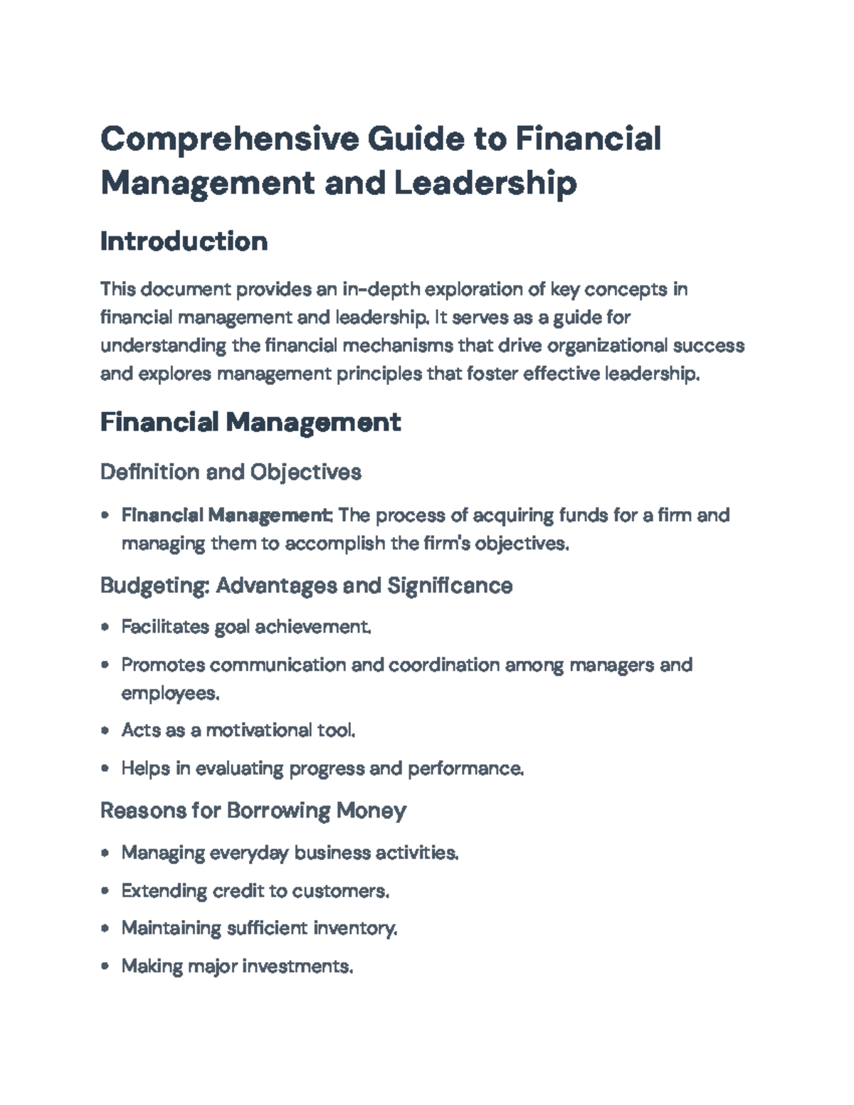 Comprehensive Financial Management & Leadership Guide (BUS 101) - Studocu