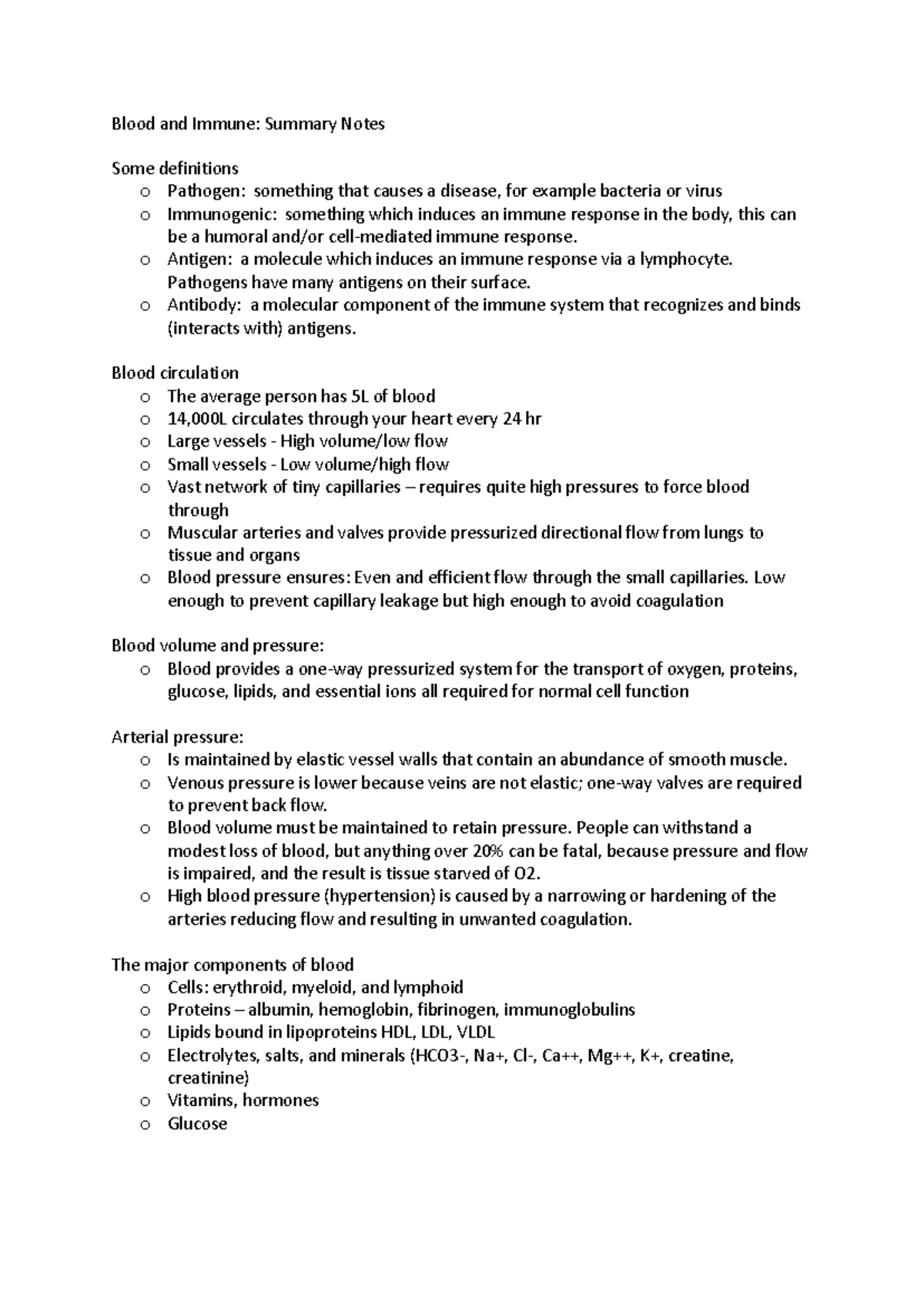 Blood and Immune Exam Notes: Key Concepts and Definitions - Studocu