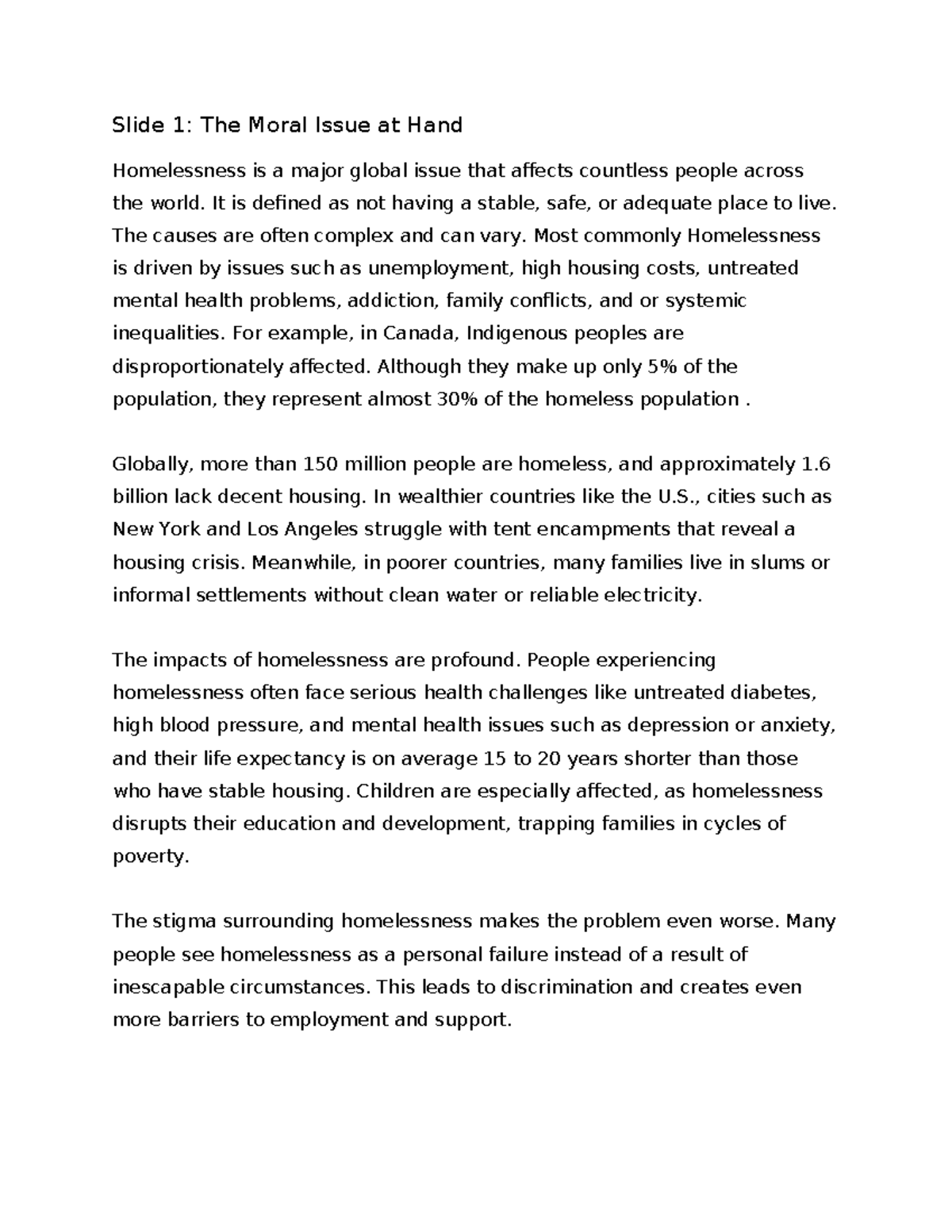 Homelessness Presentation Script: Ethical Perspectives and Solutions ...