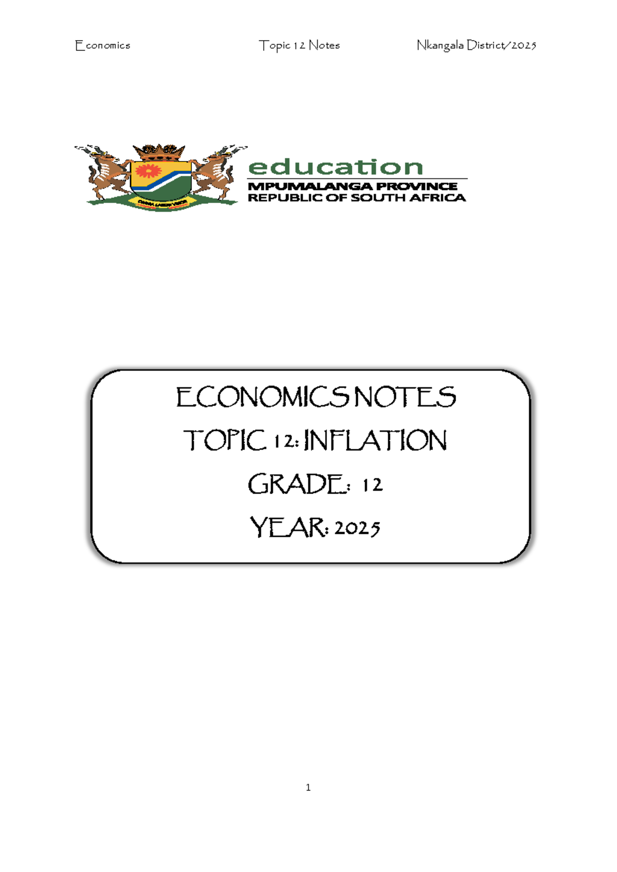 Economics Topic 12 Notes: Understanding Inflation (Grade 12) - Studocu