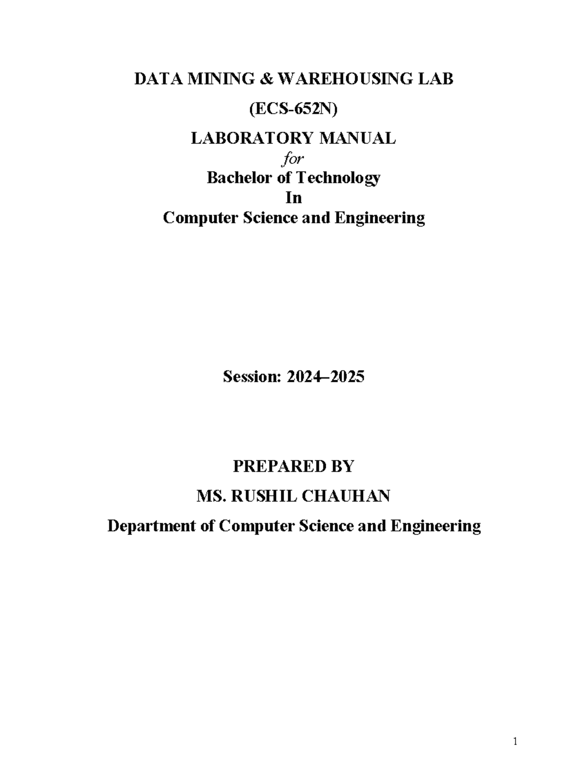 Lab Manual data mining 652N convert file - 1 DATA MINING & WAREHOUSING ...