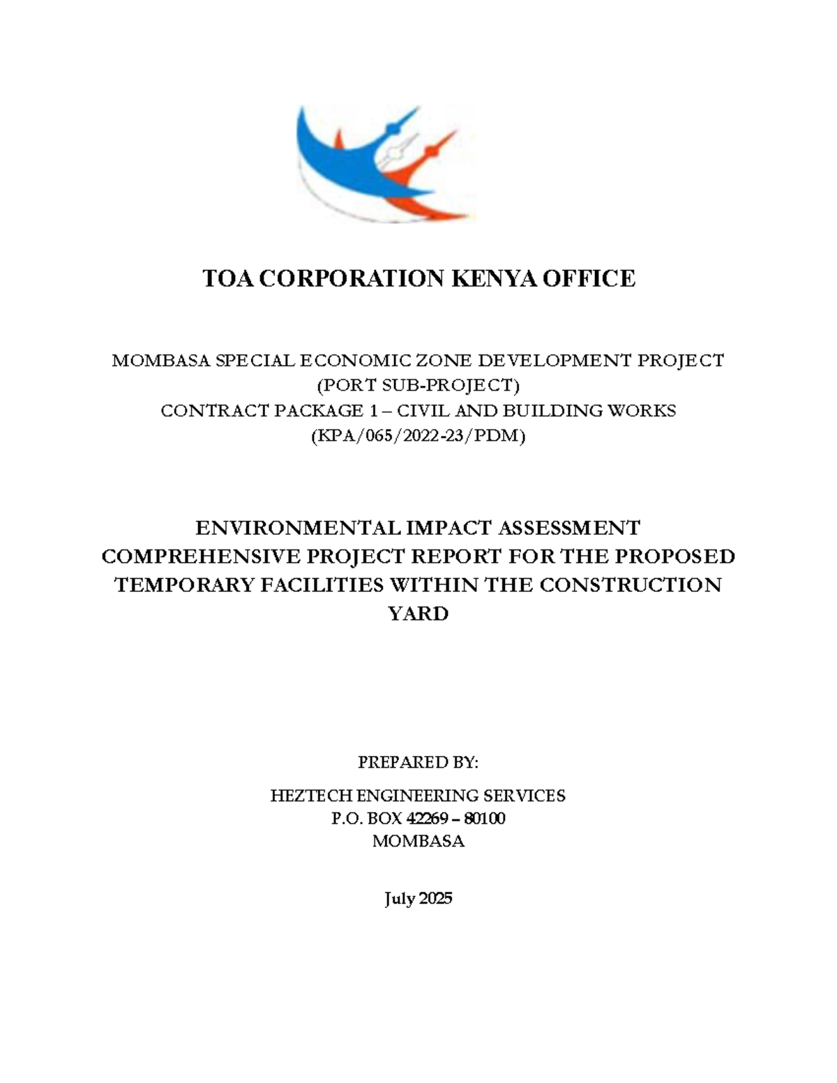 EIA Comprehensive Project Report for Temporary Facilities - MSEZ - Studocu