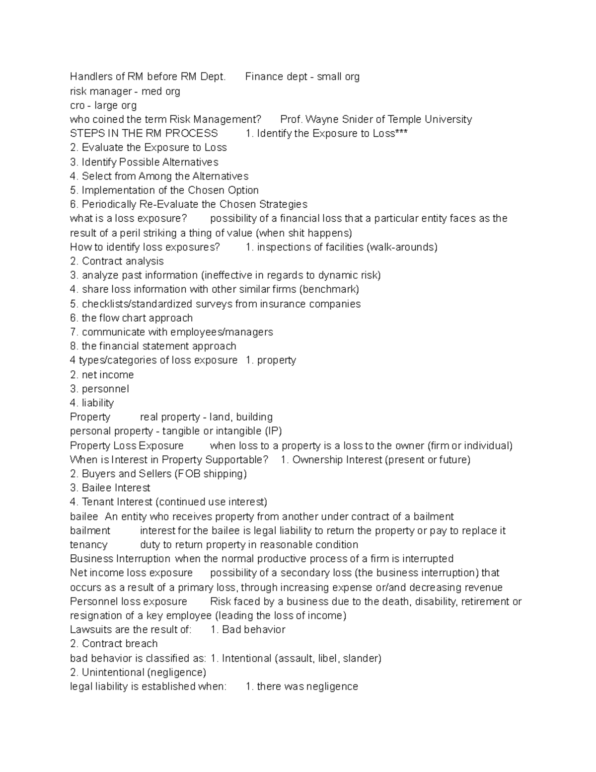 Risk Management Quiz 2 Study Guide: Key Concepts and Insights - Studocu