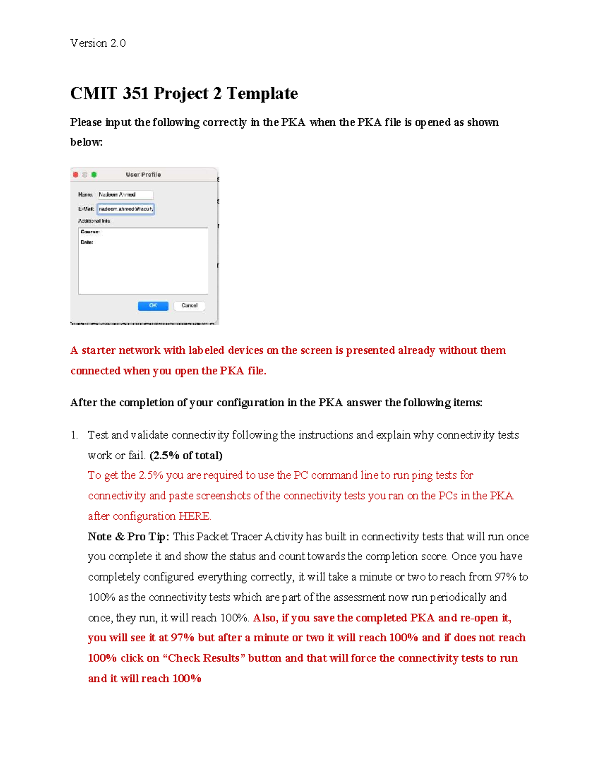 CMIT 351 Project 2 Template: PKA Connectivity Testing Guide - Studocu