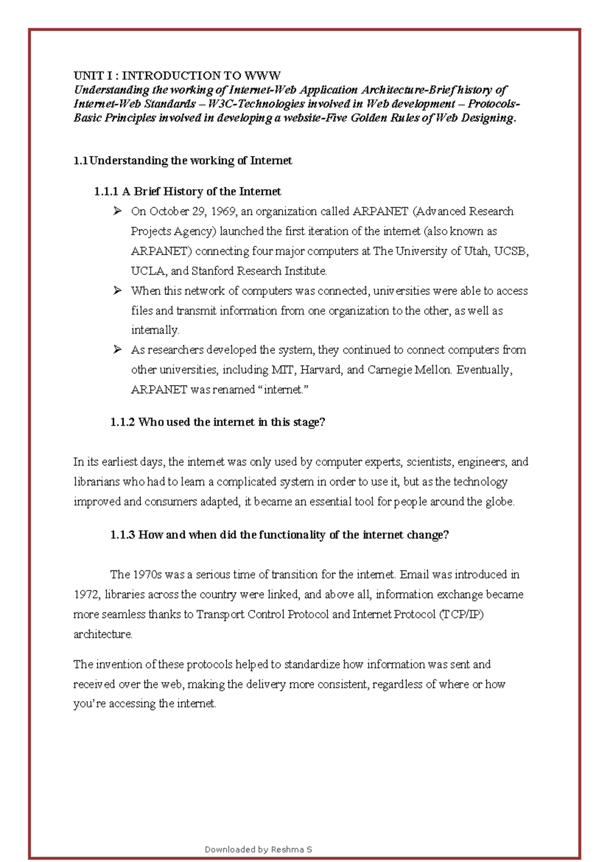 Wd all units 1-5 - notes - Downloaded by Reshma S UNIT I : INTRODUCTION ...
