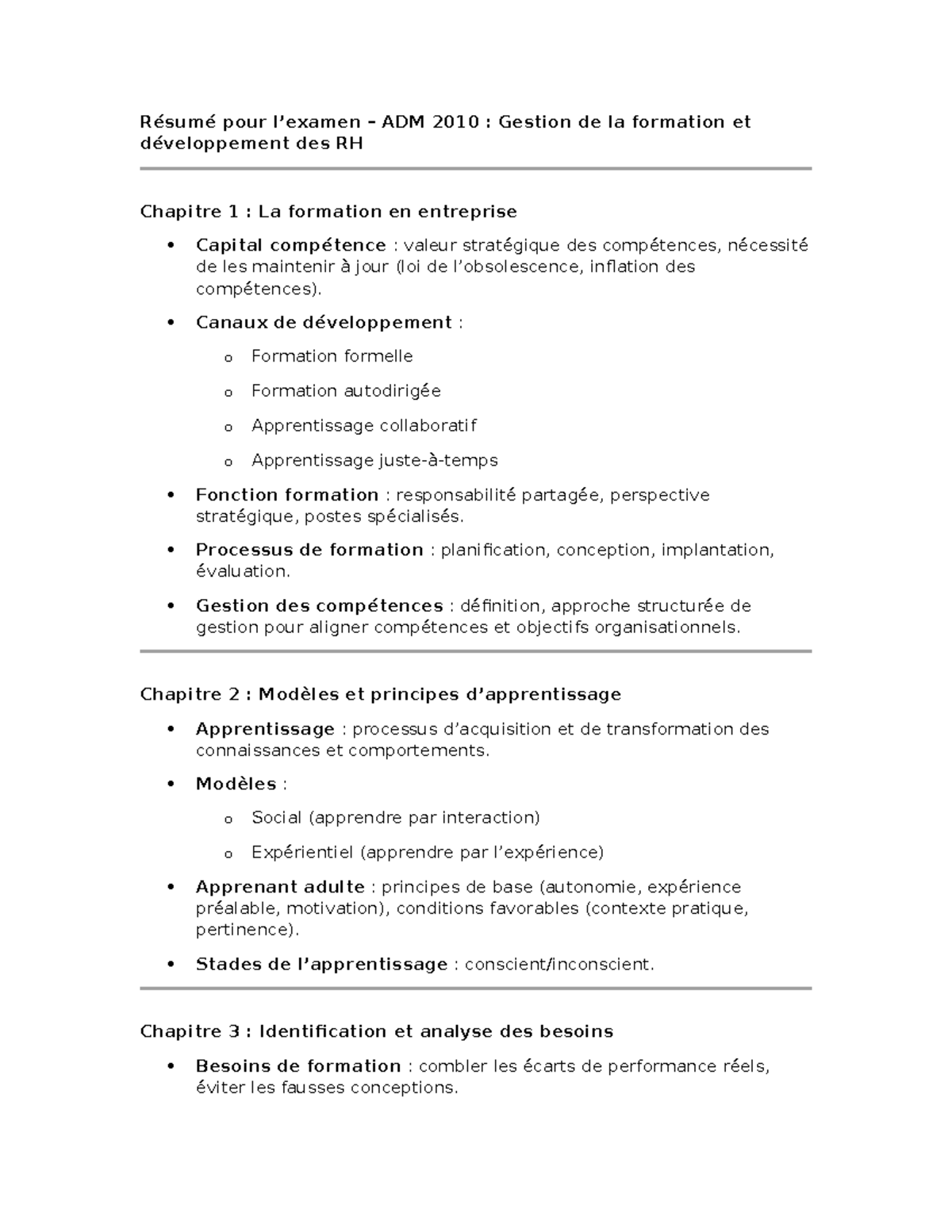 Résumé pour ADM 2010 : Gestion de la formation et développement des RH ...