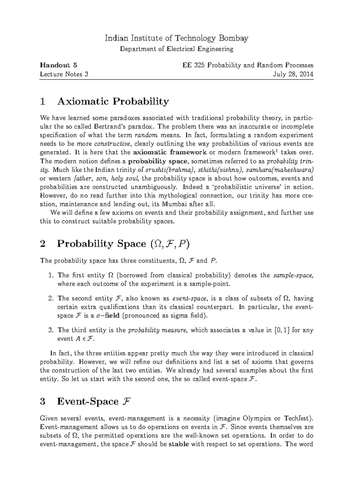 Lect9 notes - Probability and Random Processes - Indian Institute of ...