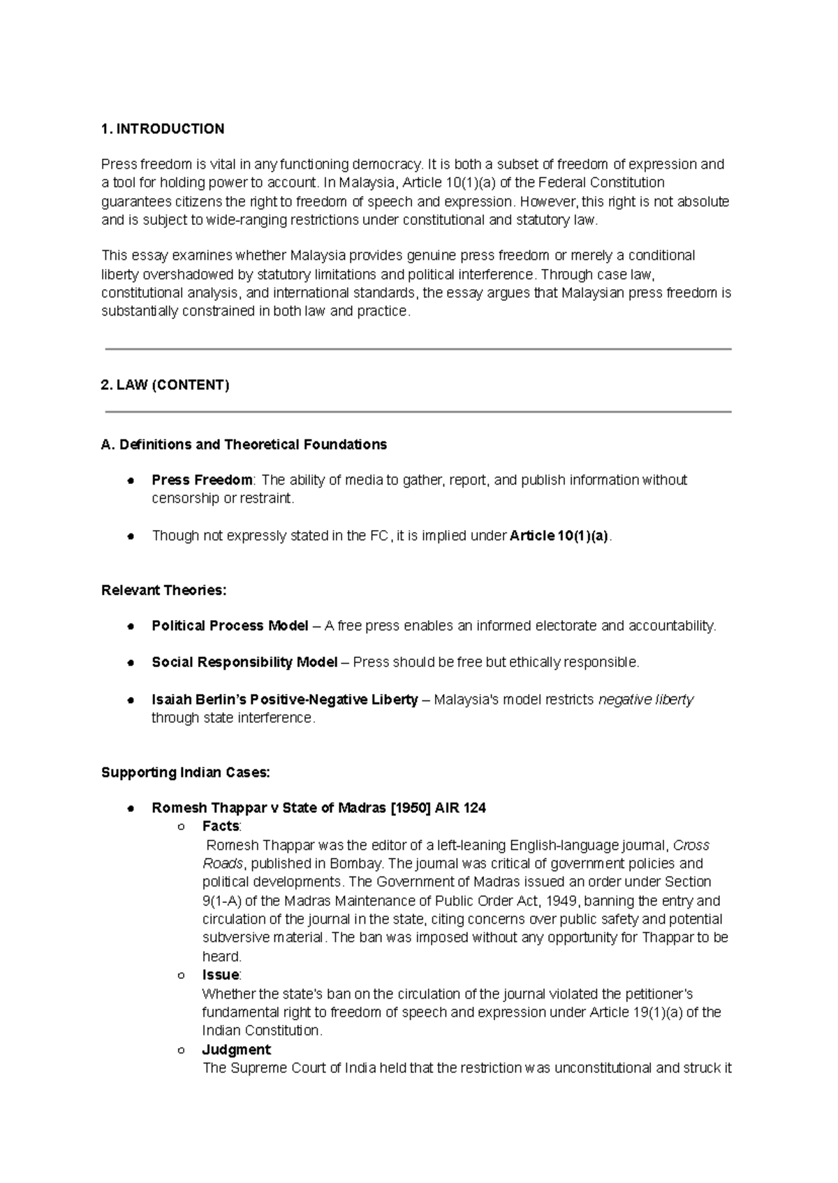 Press Freedom in Malaysia: Analyzing Constitutional Constraints and ...