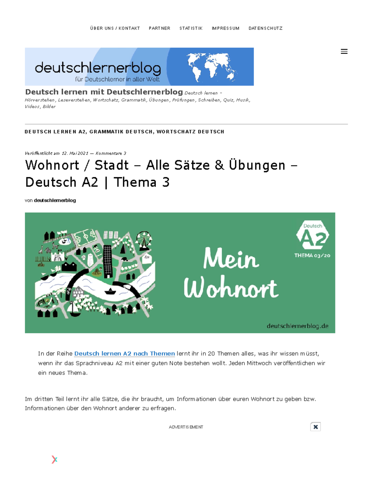 Deutsch A2: Thema 3 - Wohnort und Stadtinformationen - Studocu