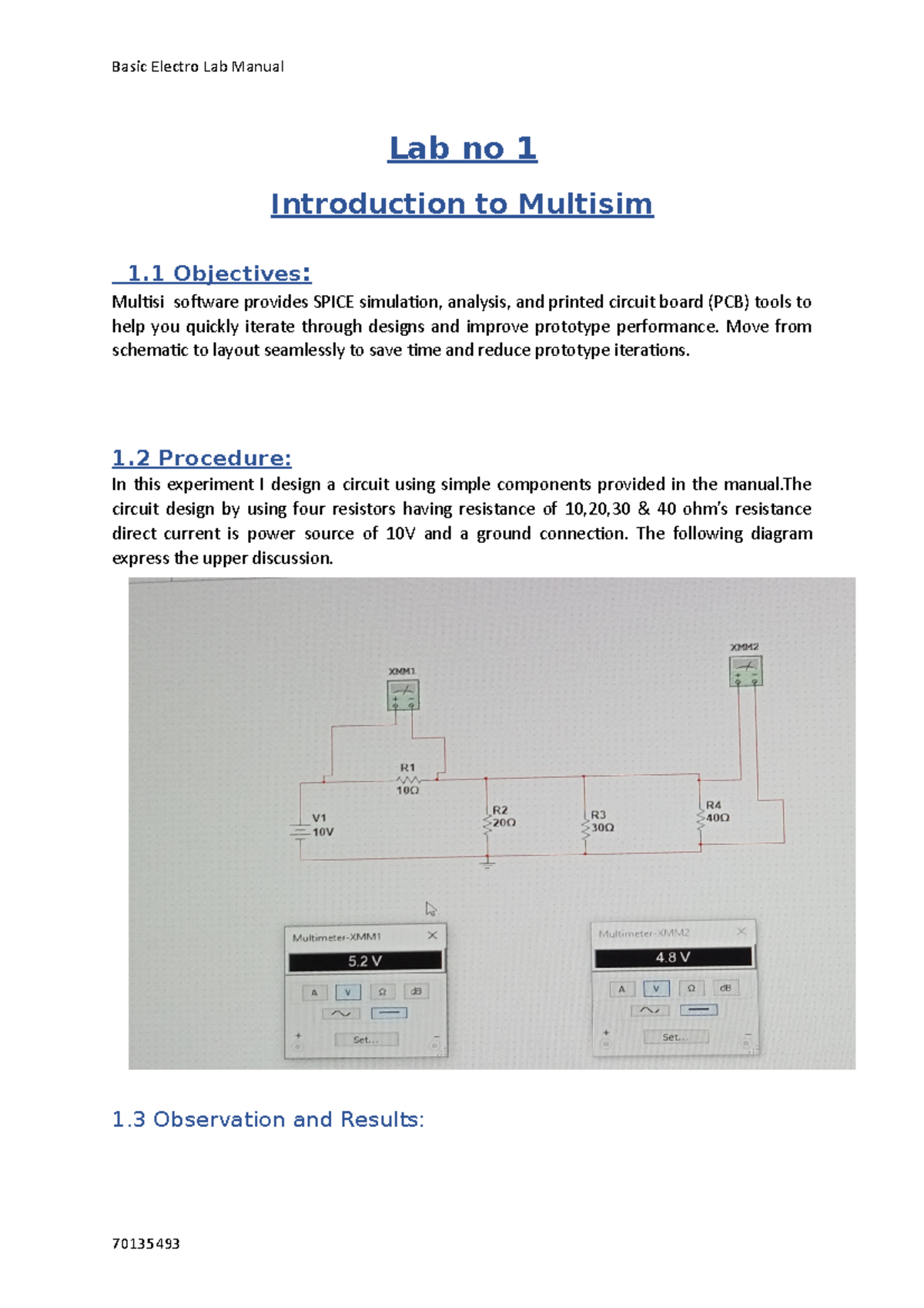 Electro Lab Manual: Exploring Multisim & Ohm's Law Concepts (70135493 ...