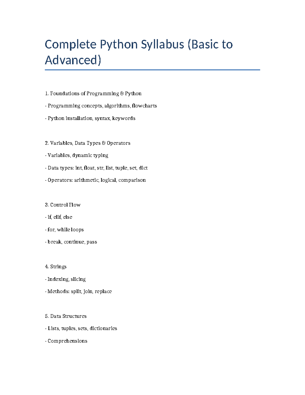 Python Syllabus (CS101): From Basics to Advanced Concepts - Studocu