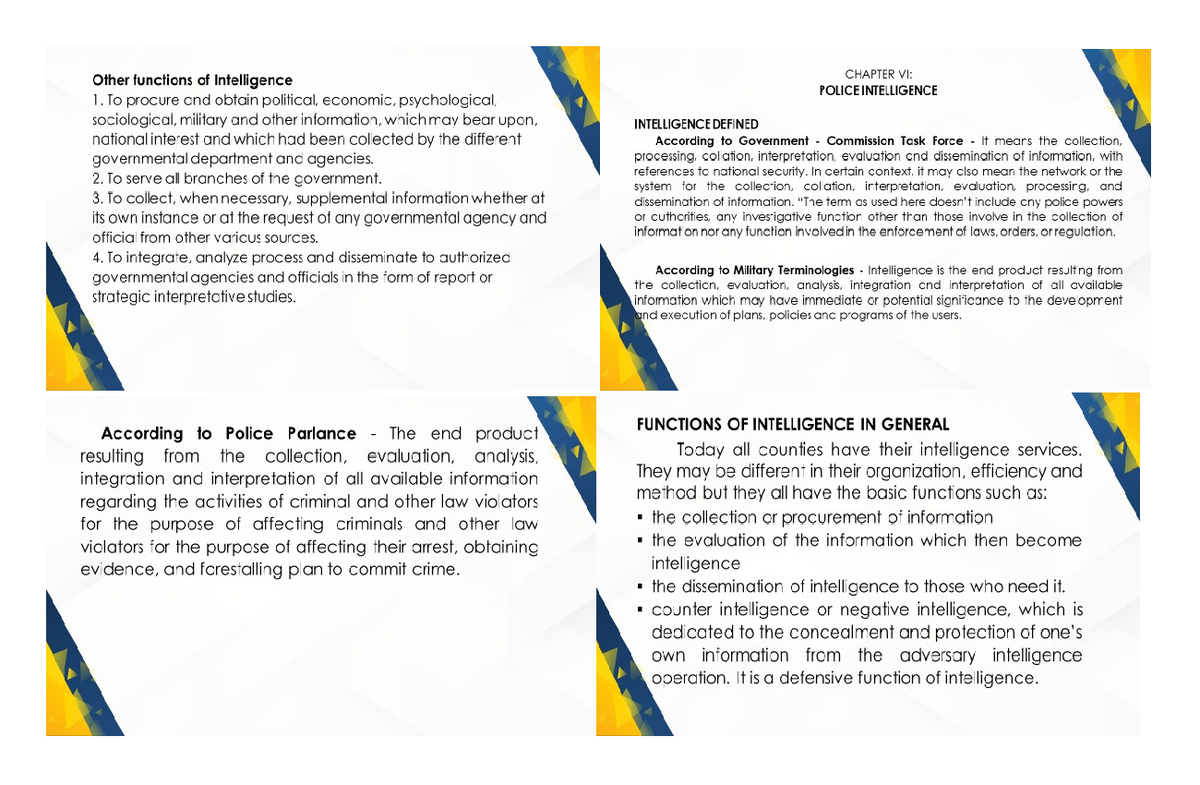 CDI - Functions and Operations of Police Intelligence: Chapter VI - Studocu