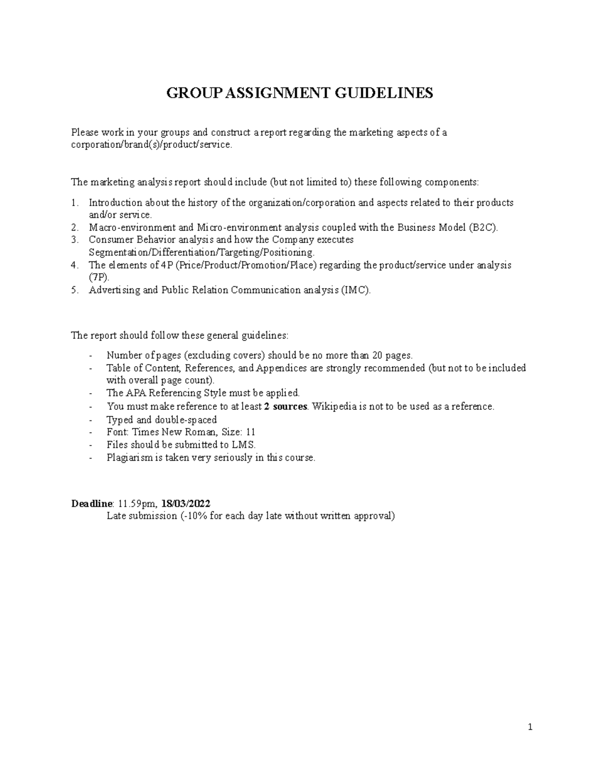 MKT 101 Group Assignment Report: Marketing Analysis Guidelines - Studocu