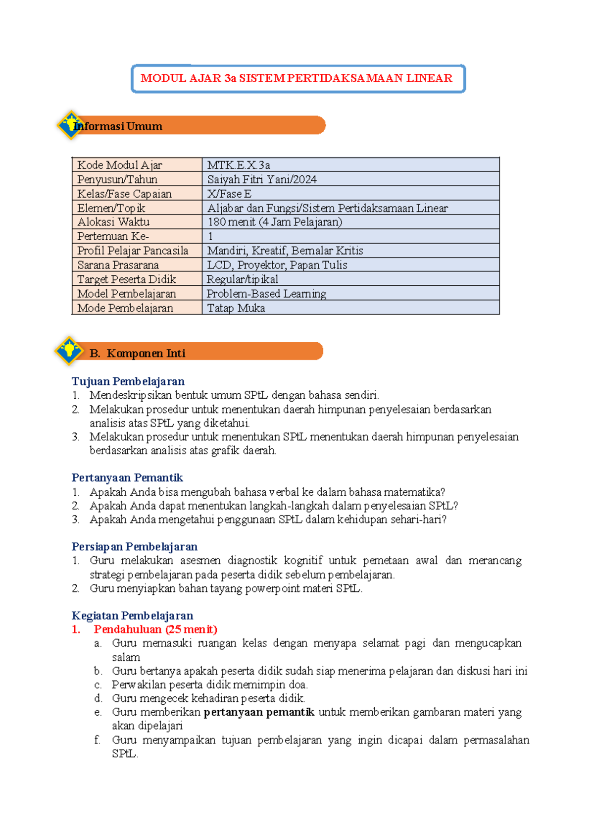 Modul Ajar 3 MTK.E.X: Sistem Pertidaksamaan Linear dan Nilai Optimum ...