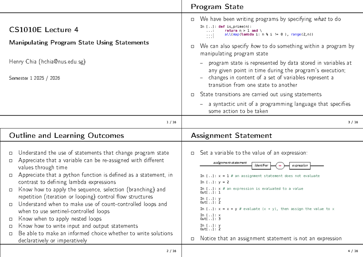 CS1010E Lecture 4: Manipulating Program State with Control Structures ...