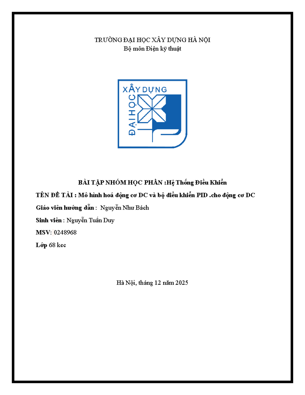 Bài Tập Nhóm: Mô Hình Hóa Động Cơ DC và Điều Khiển PID - Kỹ Thuật Điện - Document Preview