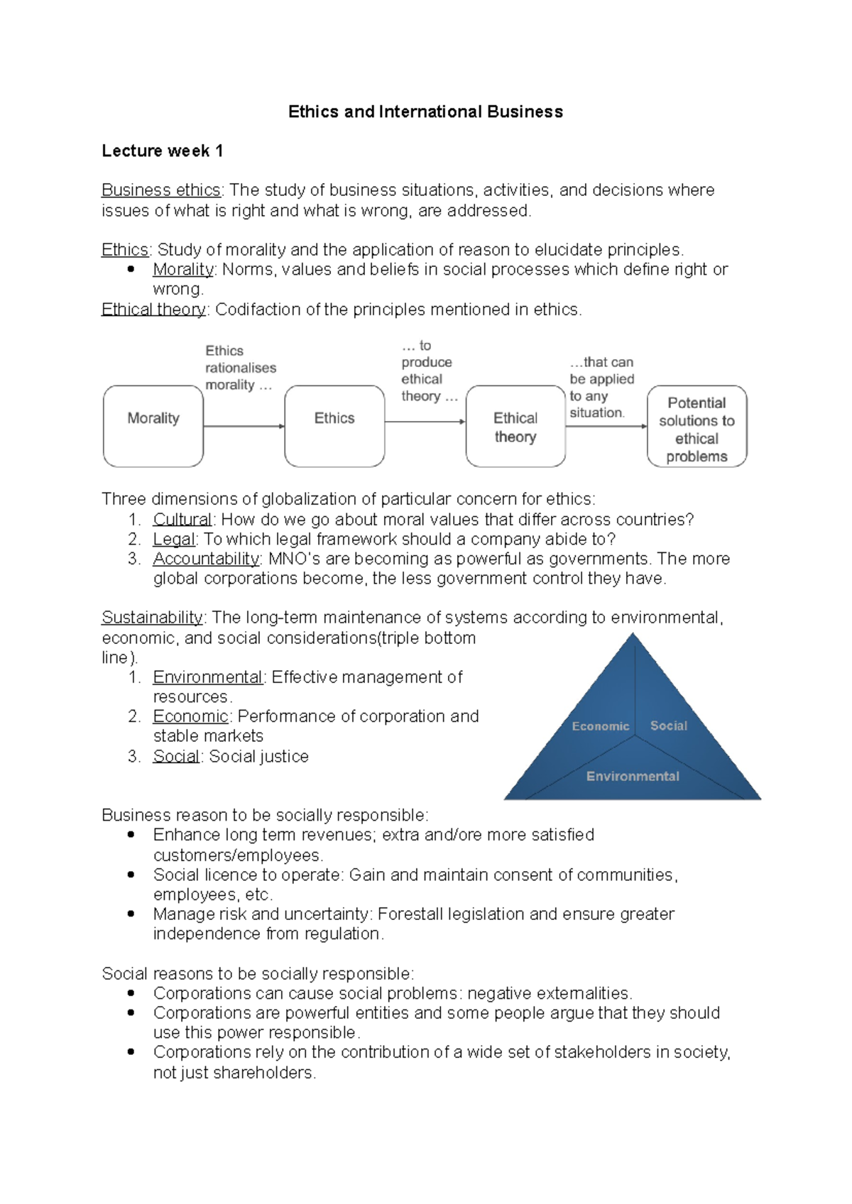 Ethics and International Business: Week 1 Lecture Summary - Studeersnel
