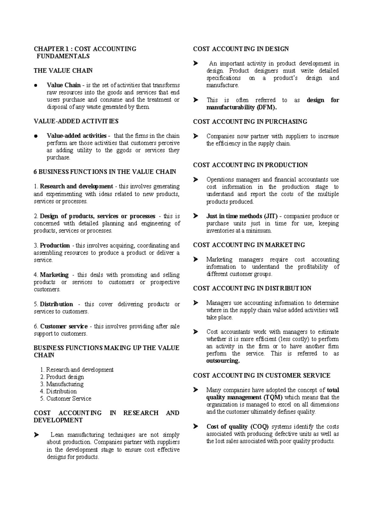 Cost Acctng - Short notes - CHAPTER 1 : COST ACCOUNTING FUNDAMENTALS ...