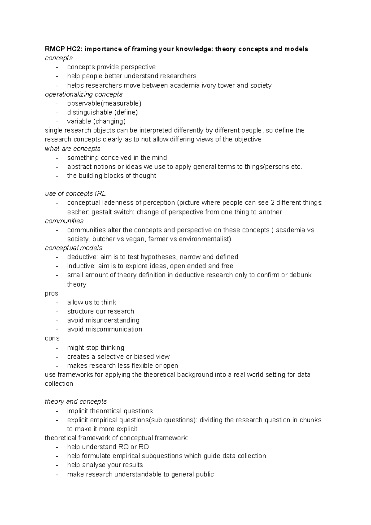 RMCP HC2: Lecture Notes on Framing Knowledge Concepts and Models ...