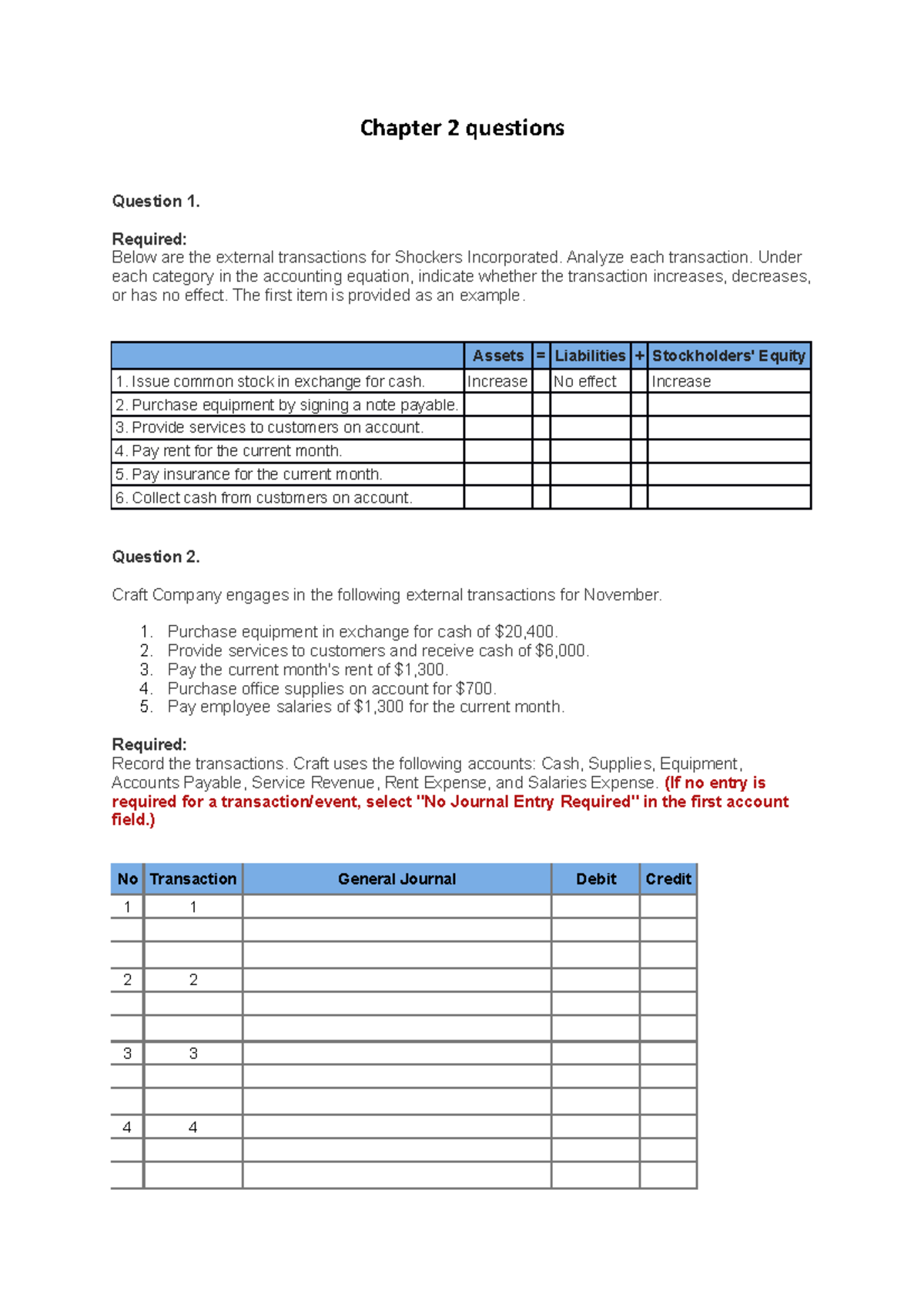 Chapter 2 Accounting Transactions & Analysis Questions - Studocu