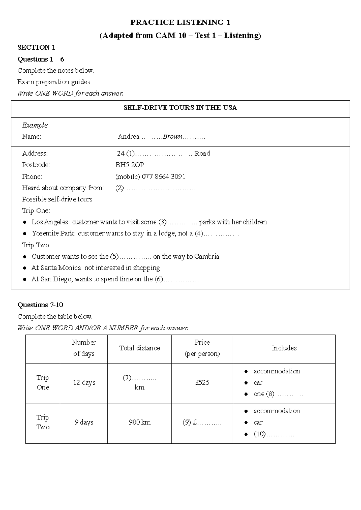 Practice Listening 1 (CAM 10 - Test 1) Exam Prep Guide - Studocu