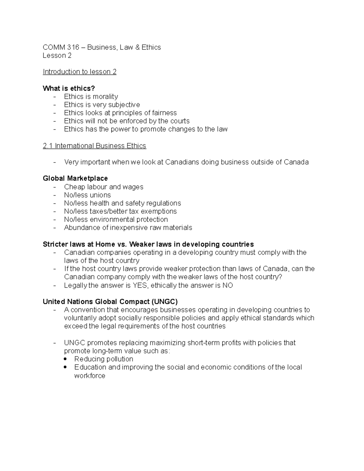 COMM 316 - Business Law & Ethics: Lesson 2 on Ethics and Compliance ...