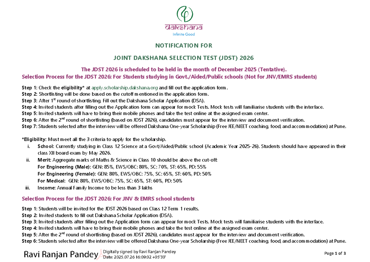 JDST 2026 Notification: Selection Process & Mock Test Details - Studocu