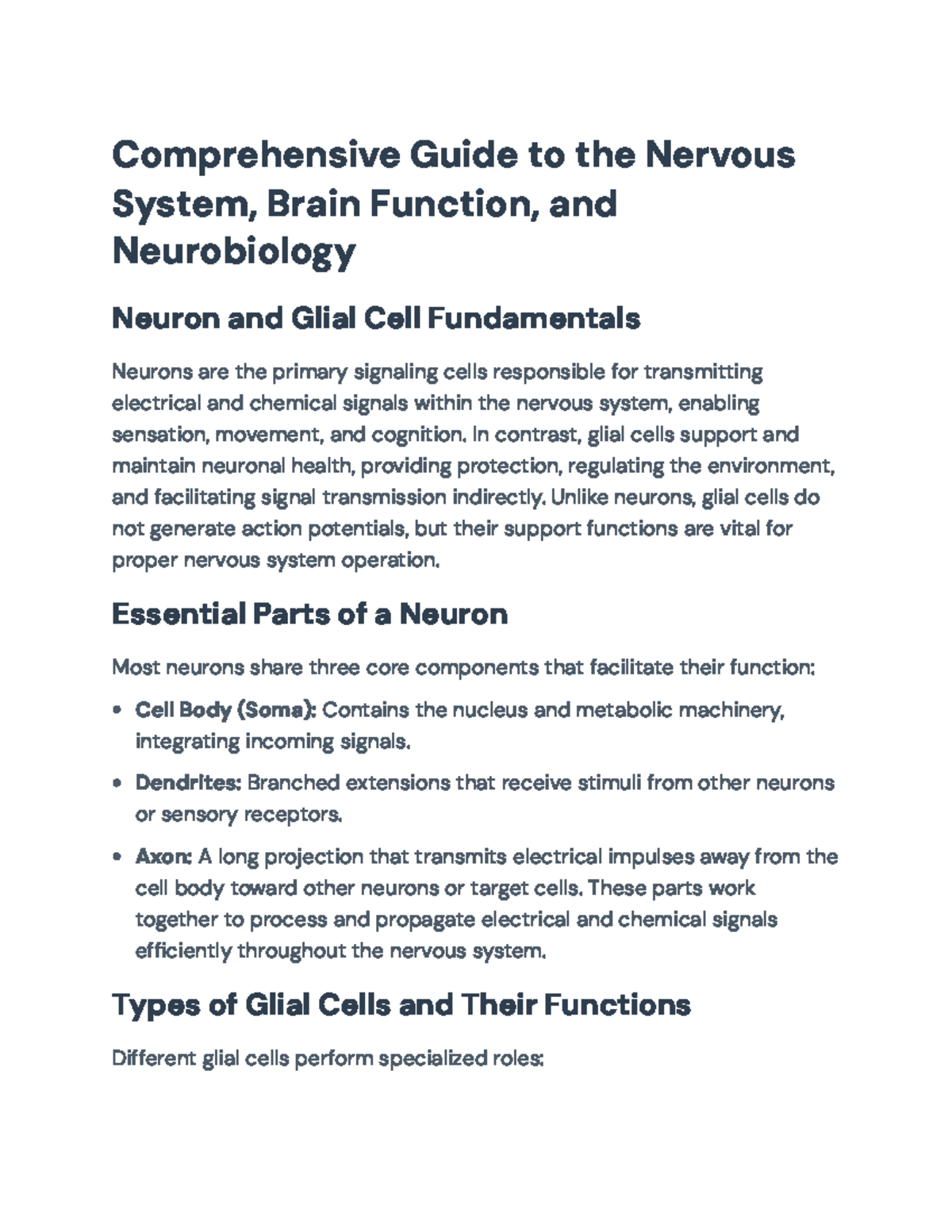 Comprehensive Overview of Neurobiology and Nervous System Function (BIO ...