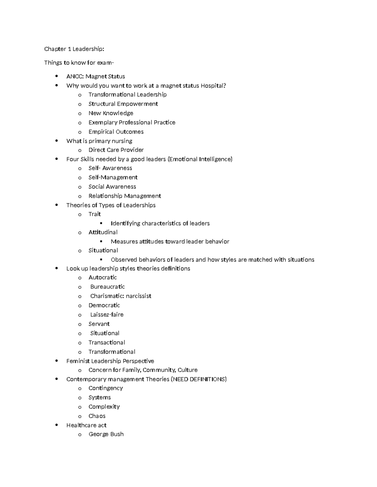 Leadership Lecture Exam 1 - Key Concepts and Theories Overview - Studocu