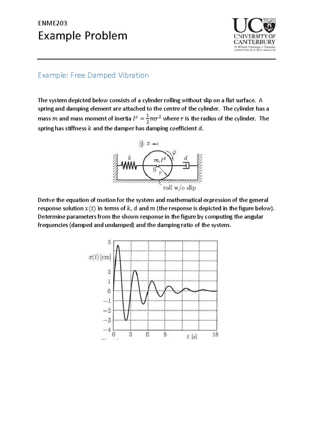 ENME203 Free Damped Vibration Example Problems and Solutions - Studocu