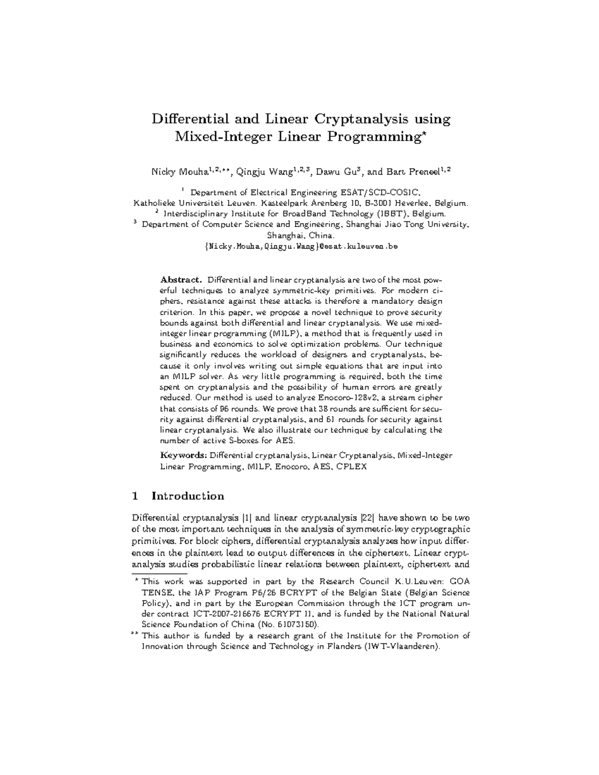 MILP Techniques for Differential and Linear Cryptanalysis in Ciphers ...