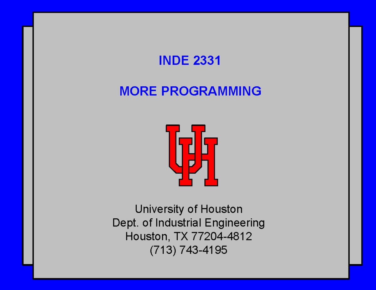 VBA Programming Concepts and Applications - INDE 2331 Lecture Notes ...