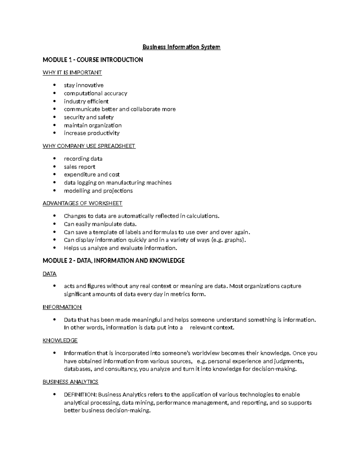 Business Information System: M1 & M4 Course Overview and Insights - Studocu