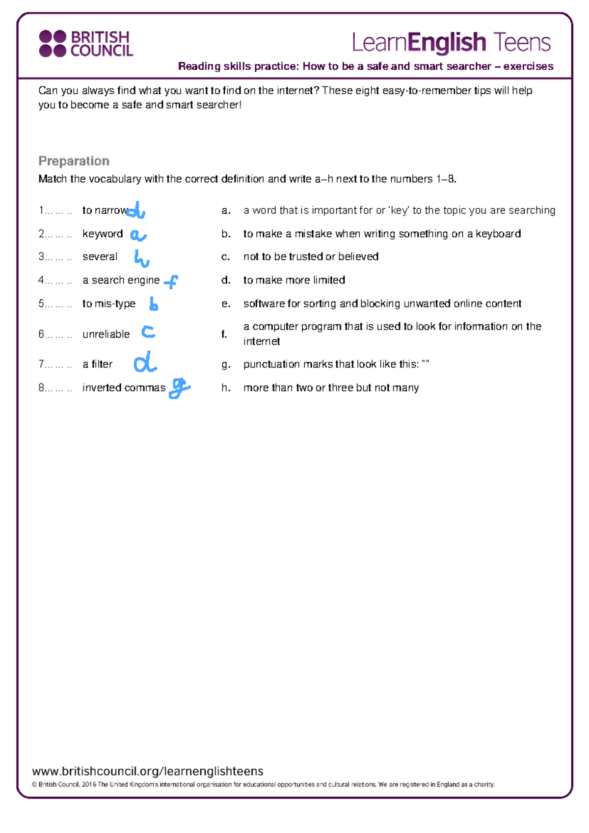 Reading Skills Practice: Safe & Smart Searcher Exercises EN2 - Studocu