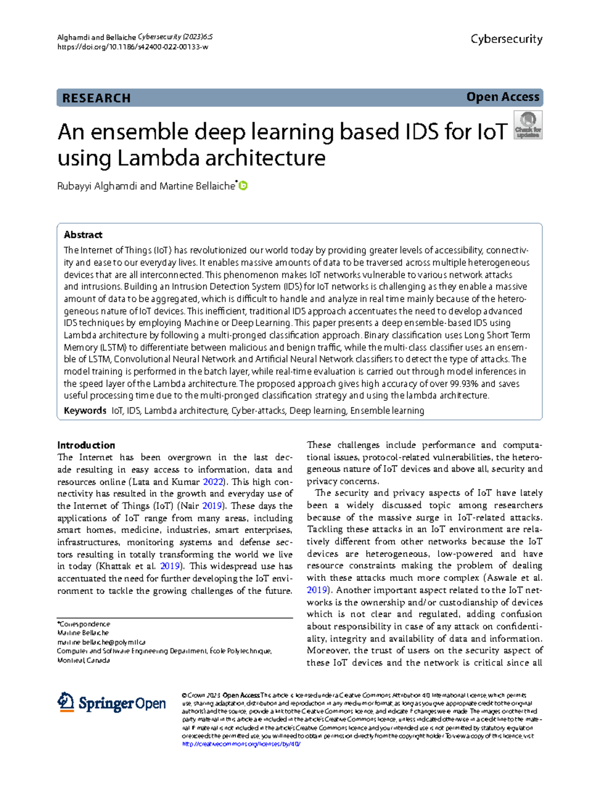 Deep Learning IDS for IoT: Enhancing Security via Lambda Arch. - Studocu