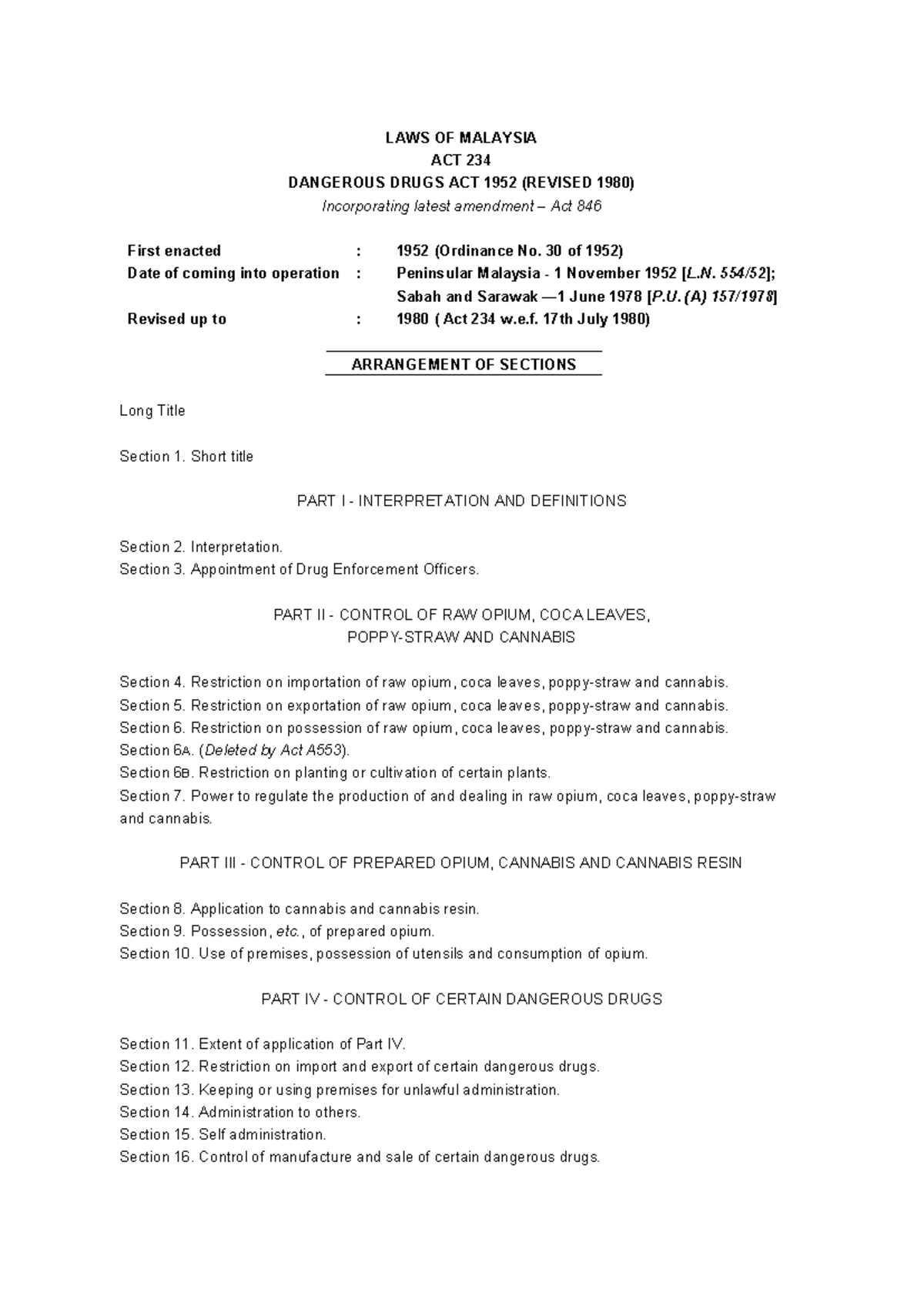 Dangerous Drugs Act 1952 (Act 234): Comprehensive Overview and ...