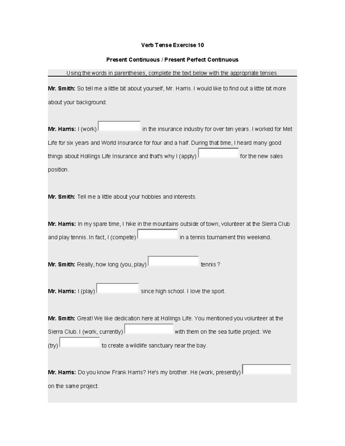 Exercises on Verb Tenses: Present Continuous & Perfect Continuous - Studocu