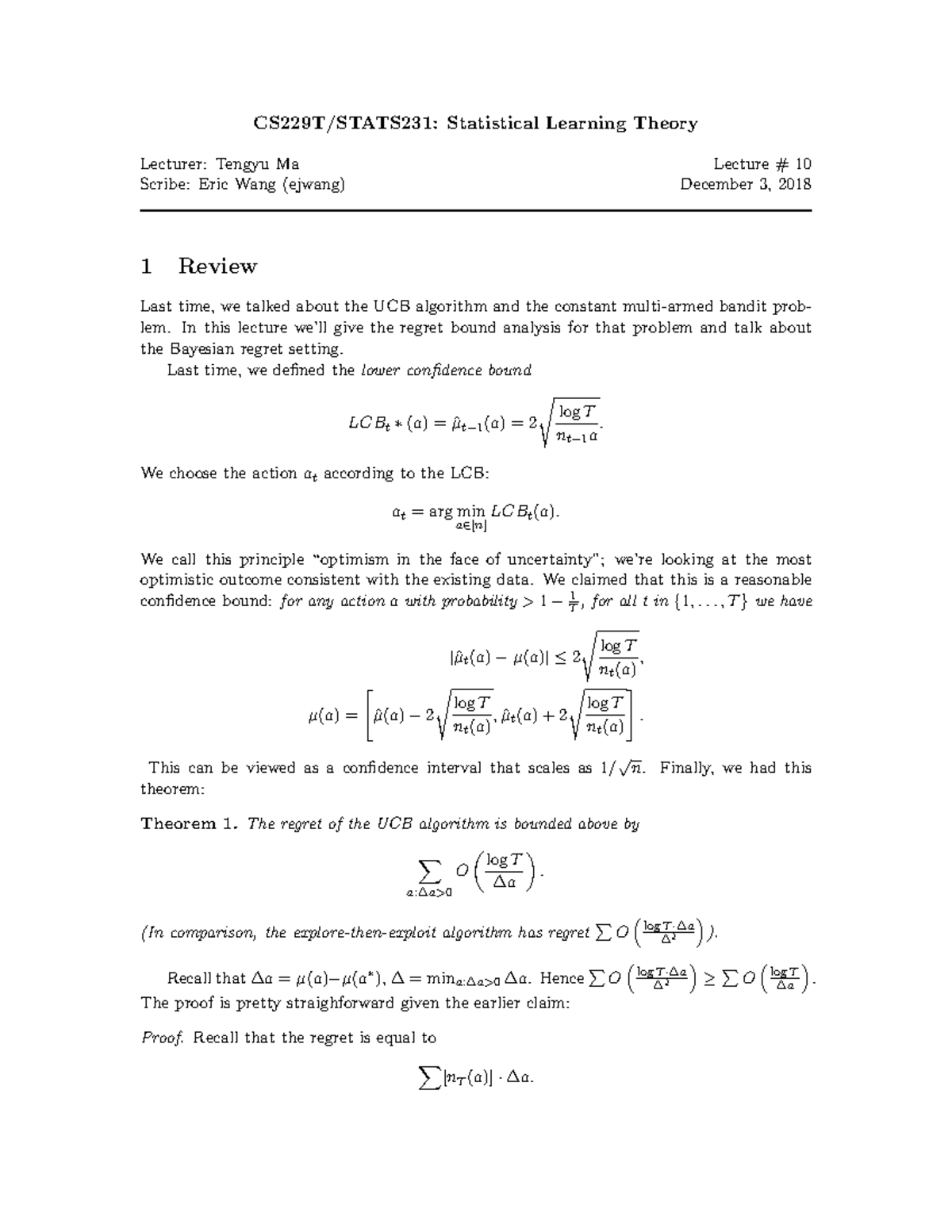 CS229T/STATS231: Final Exam Lecture Notes on Statistical Learning - Studocu