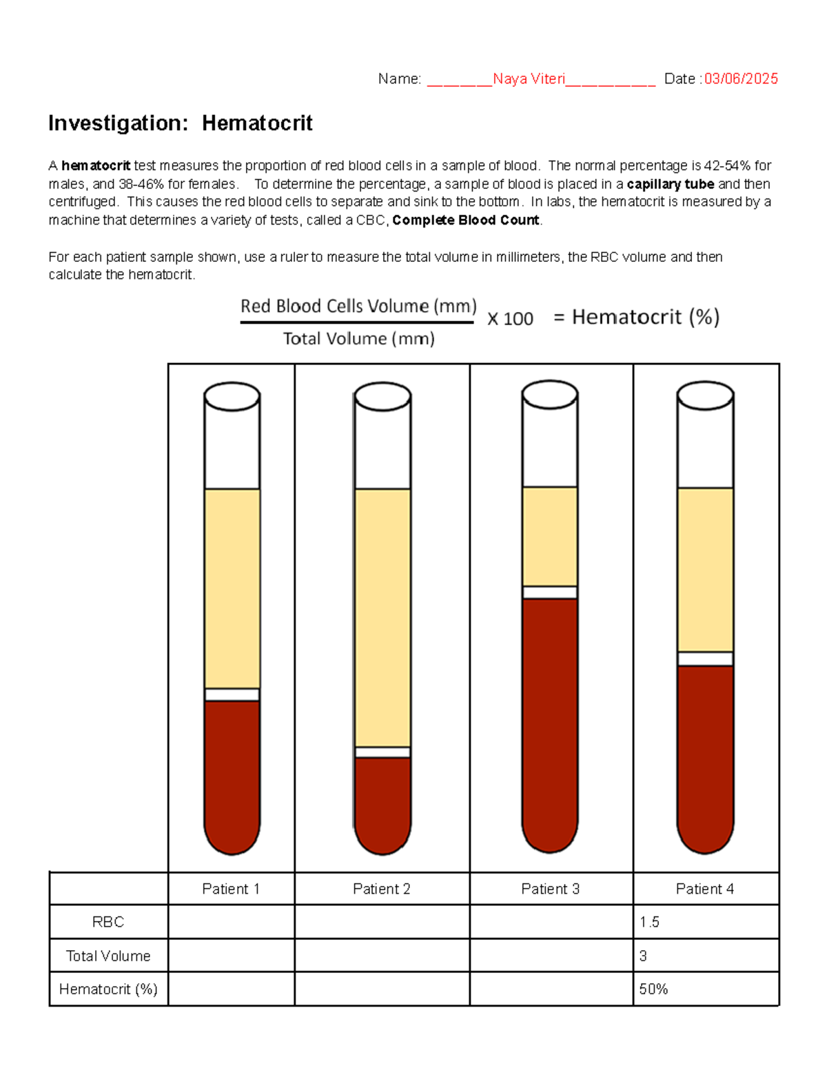 Investigation of Hematocrit Levels: Patient Sample Analysis - Studocu