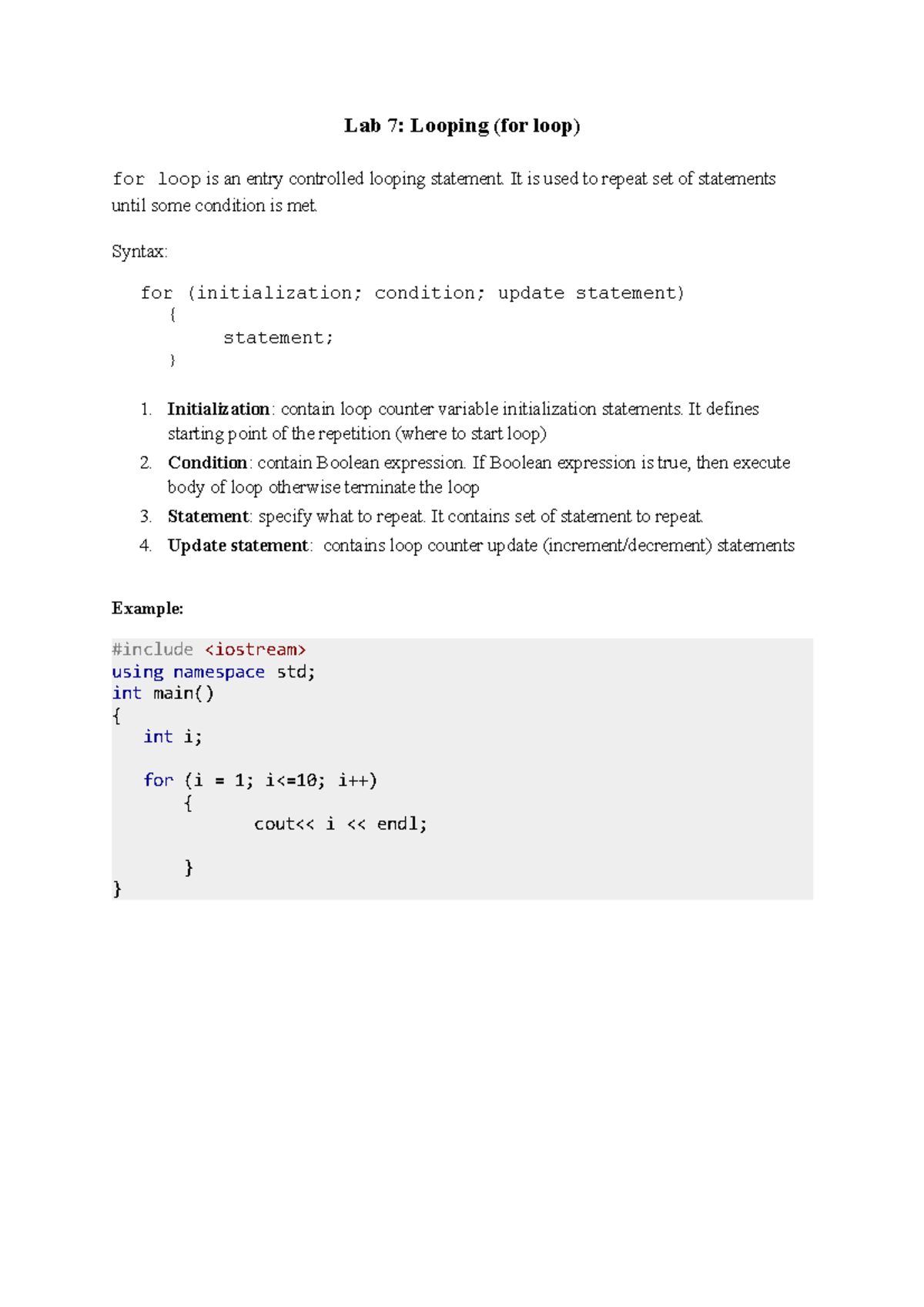CSC425 Lab 7 - jhhjuh - Lab 7: Looping (for loop) for loop is an entry ...