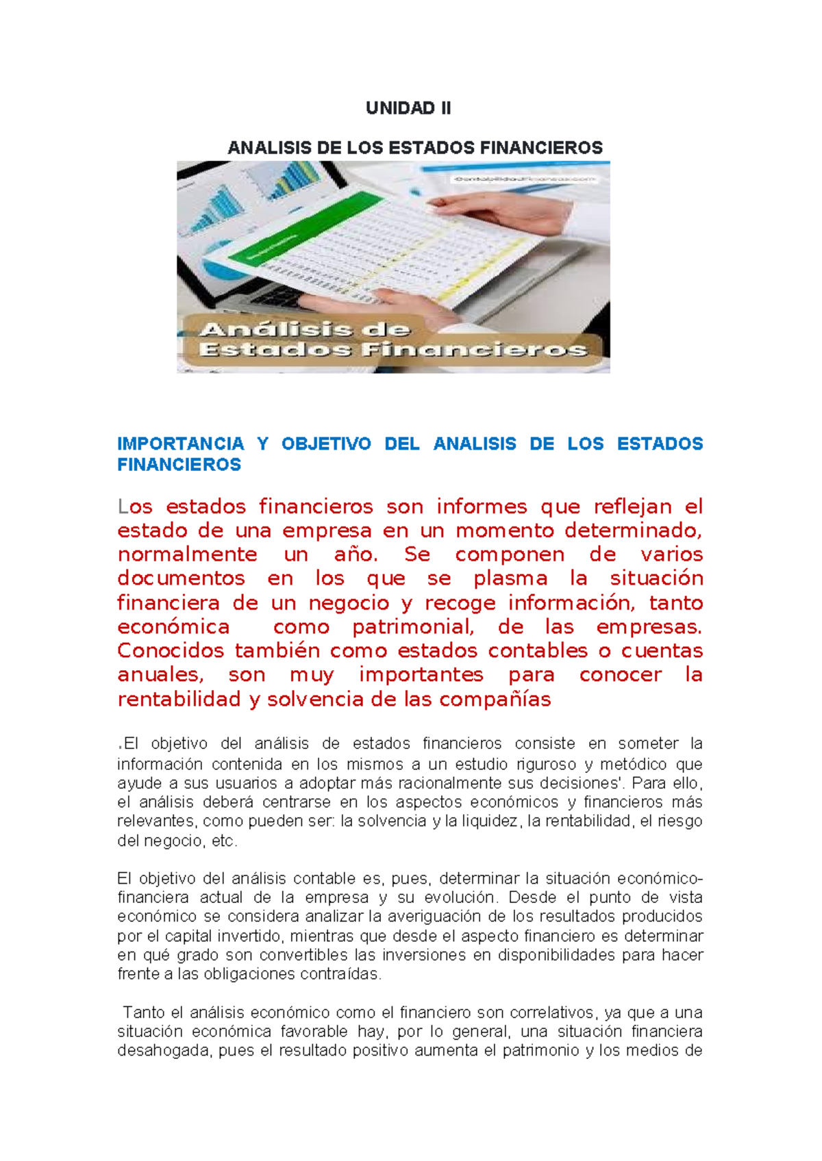 Unidad II: Análisis de Estados Financieros y su Importancia - Studocu