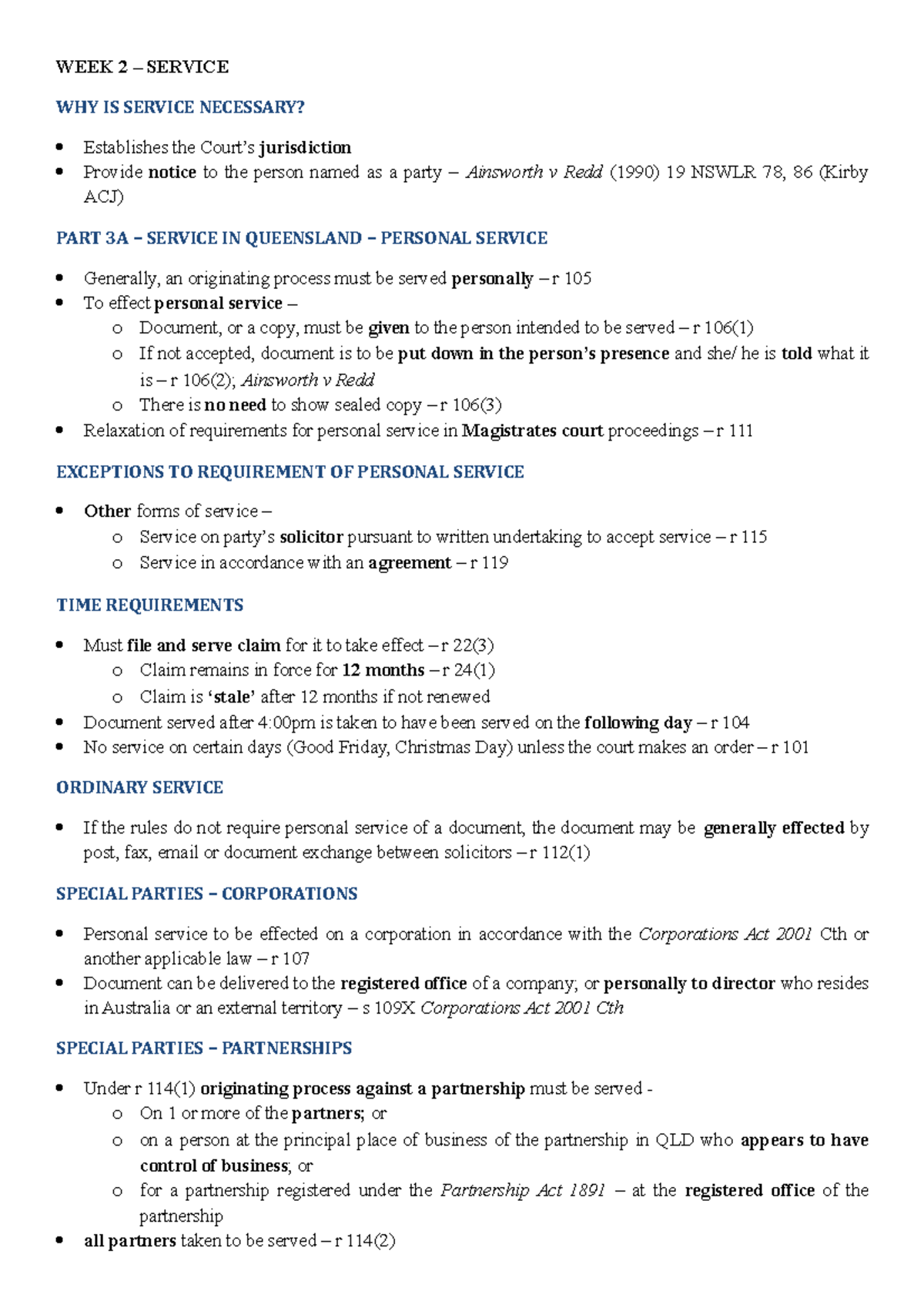 WEEK 2 - Service Laws in Queensland: Personal & Substituted Service ...