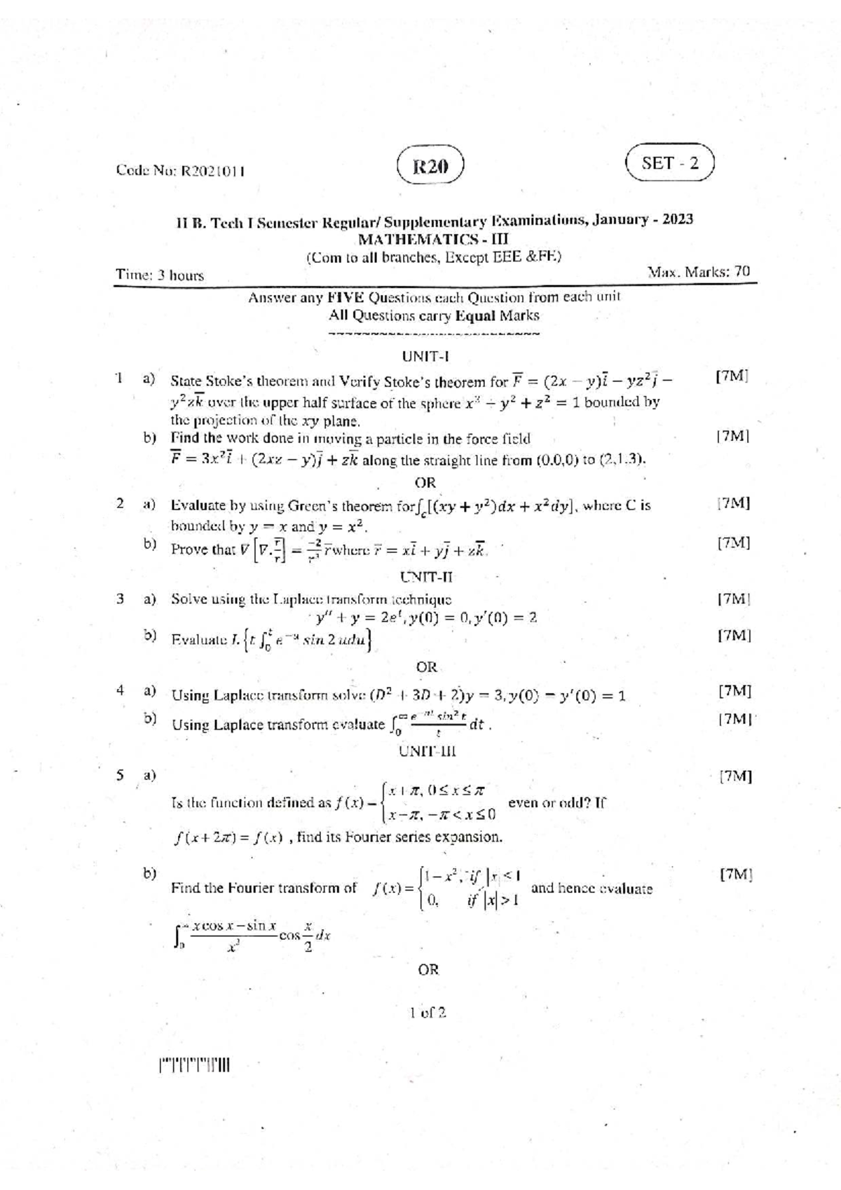 R2021011 B. Tech I Semester Supplementary Exam Jan 2023 Mathematics ...