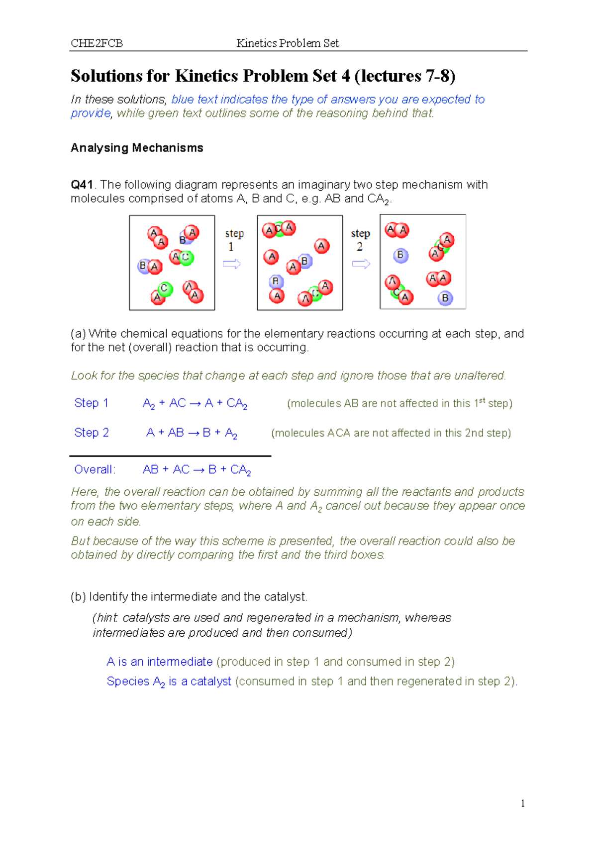 Kinetics Problems 4 answers - Solutions for Kinetics Problem Set 4 ...