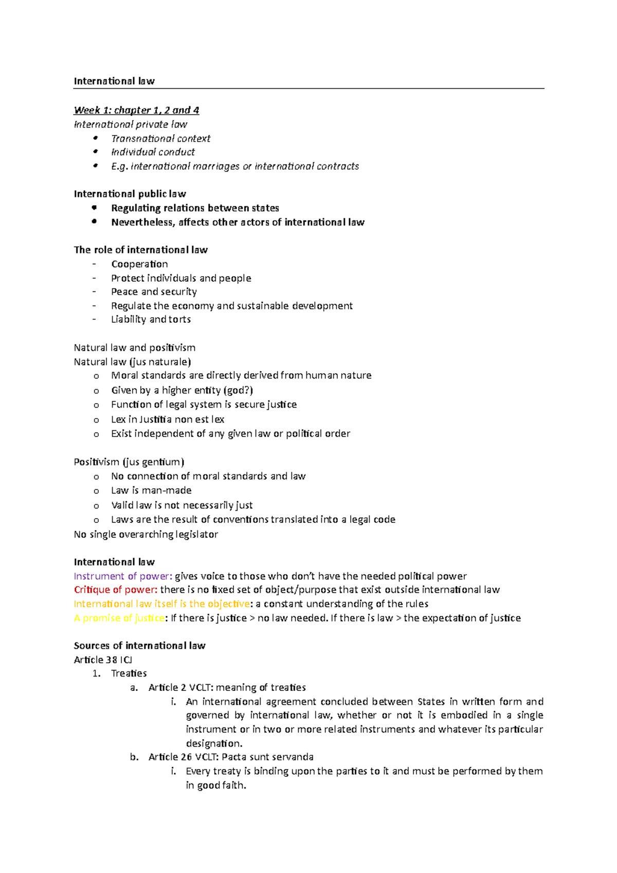 International Law Overview - Week 1: Chapters 1, 2, 4 Notes - Studeersnel