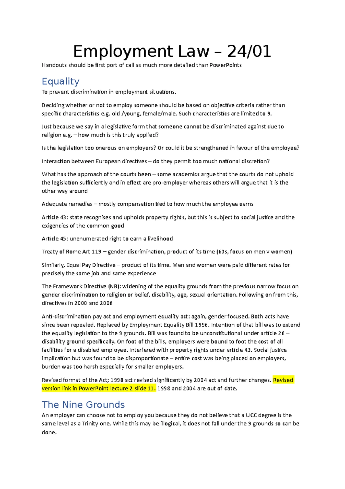Wrongful Dismissal Lecture Notes (LAW 101) - Common Law Protections ...